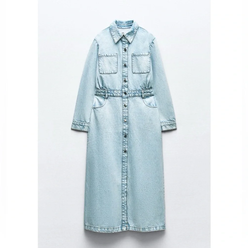 Zara Z1975 DENIM MIDI DRESS SIZE LARGE - Picture 6 of 14